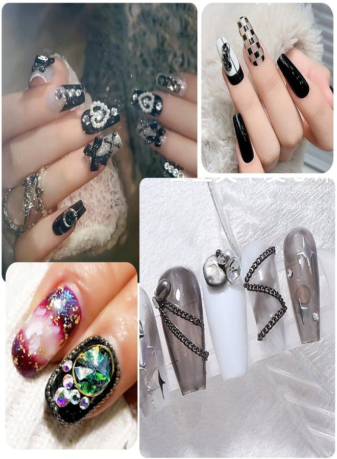 JERCLITY 2 Boxes of Silver, Gunmetal Black Goth Nail Charms | Punk Style Cross, Cone, Spike Rivets, Flat-Back Rhinestones, and Y2K Nail Chains for Nail Art | Suitable for Natural and Artificial Nails - Image 4